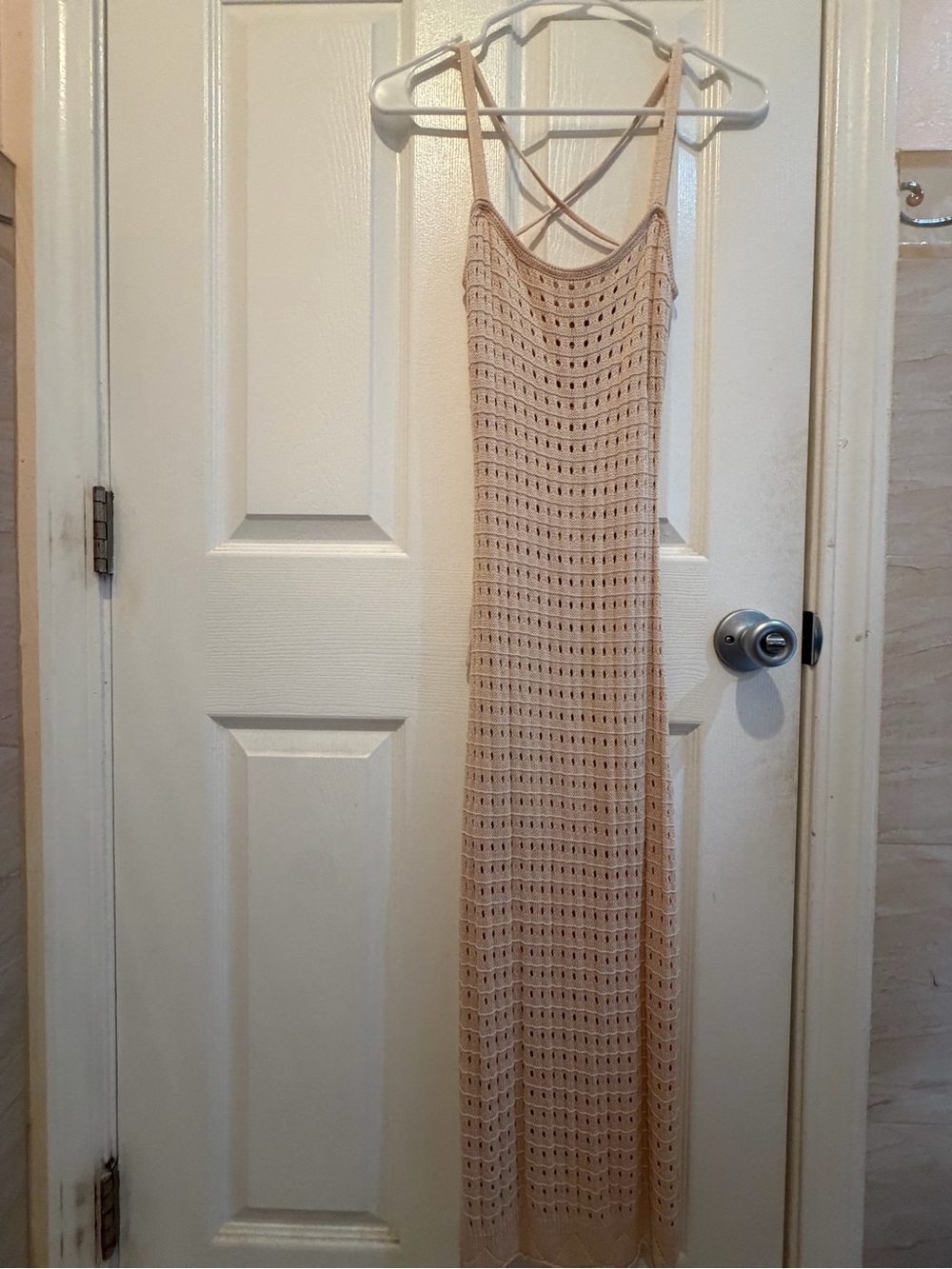 Beige Crochet Maxi Dress with Strappy Back